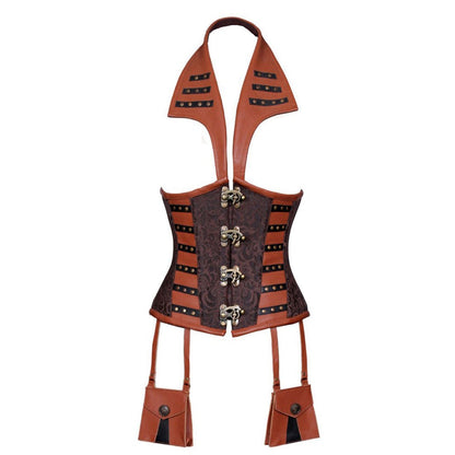 Xuxa Steampunk Devil Collar Underbust Corset Coffee Black - Corset Revolution