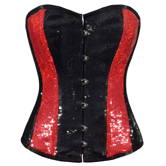 Raelinn Black Red Panel Sequenced Overbust Corset - Corset Revolution