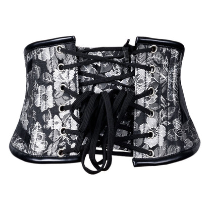 vlack silver leather brocade corset goth belt