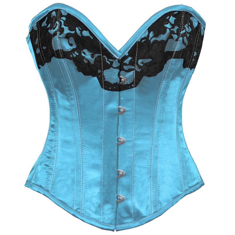 Ysabelle Blue Authentic Overbust Deep Neck Denim Stitch Corset - Corset Revolution