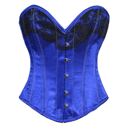 Ysabelle Blue Authentic Overbust Deep Neck Denim Stitch Corset - Corset Revolution