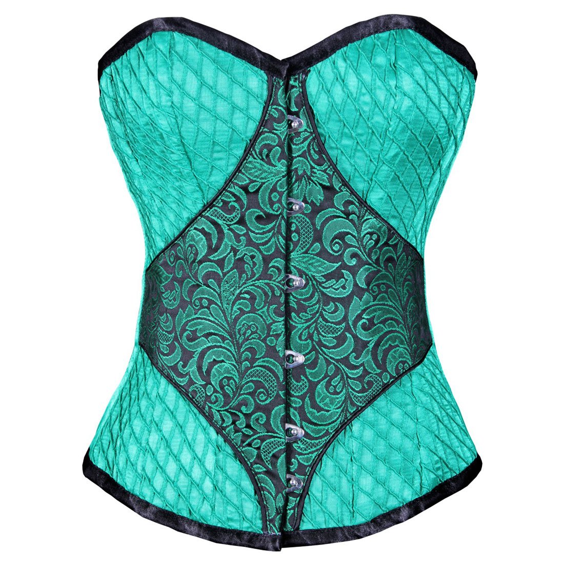 Pintex Satin Brocade Diamond Green Authentic Overbust Corset - Corset Revolution