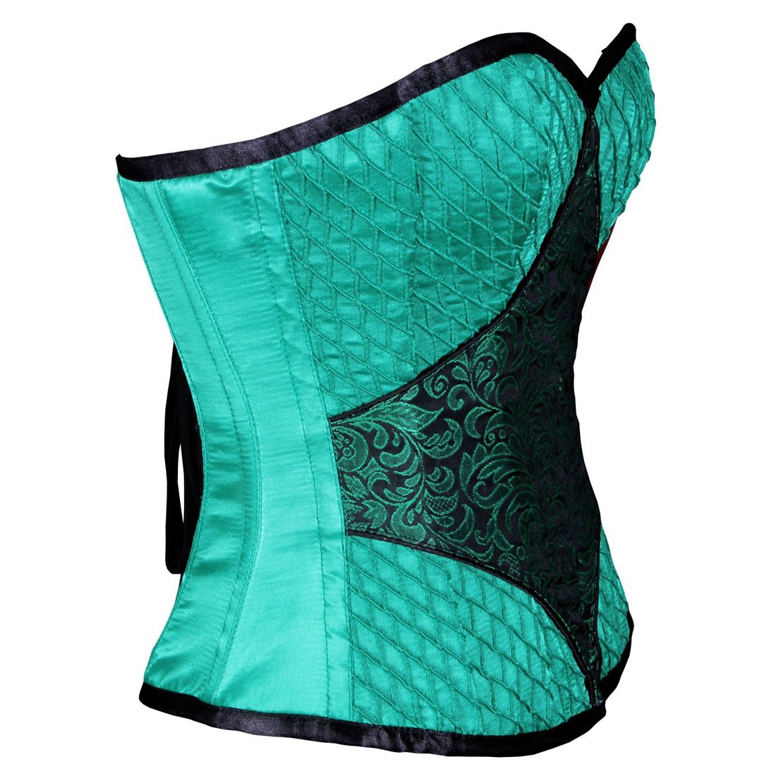 Pintex Satin Brocade Diamond Green Authentic Overbust Corset - Corset Revolution