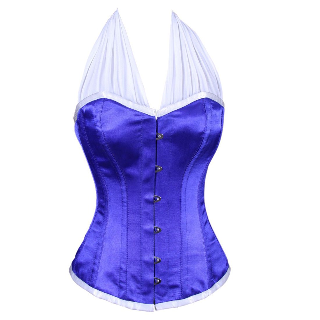 Samom Lycra Net Neck Band Authentic Blue Overbust Corset - Corset Revolution