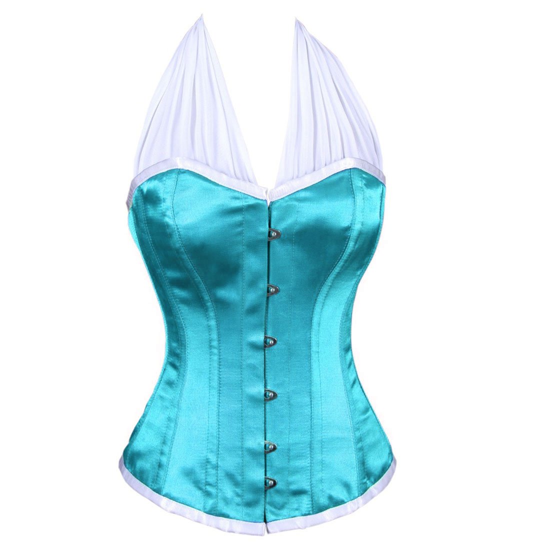 Samom Lycra Net Neck Band Authentic Blue Overbust Corset - Corset Revolution