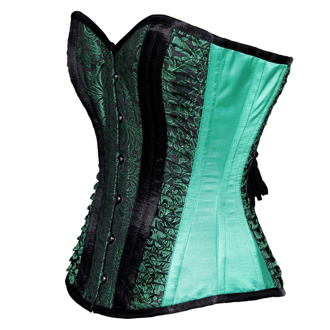 Maaike Authentic Steel Boned Black_Green Overbust Corset - Corset Revolution