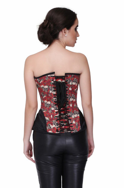 Skull Rose Print with Brocade Waist Training Overbust Corset